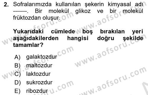 Genel Beslenme Dersi 2024 - 2025 Yılı Yaz Okulu Sınav Soruları 2. Soru