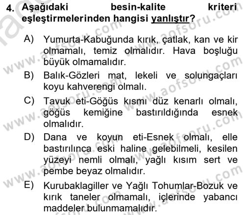 Genel Beslenme Dersi Yaz Okulu Sınavı Deneme Sınav Soruları 4. Soru