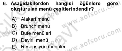 Genel Beslenme Dersi Yaz Okulu Sınavı Deneme Sınav Soruları 6. Soru