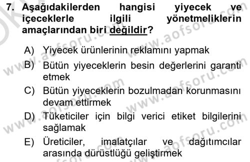 Genel Beslenme Dersi 2024 - 2025 Yılı Yaz Okulu Sınav Soruları 7. Soru