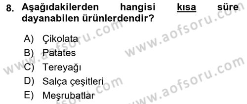 Genel Beslenme Dersi 2024 - 2025 Yılı Yaz Okulu Sınav Soruları 8. Soru