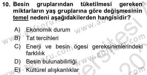 Genel Beslenme Dersi 2025 - 2026 Yılı (Vize) Ara Sınav Soruları 10. Soru
