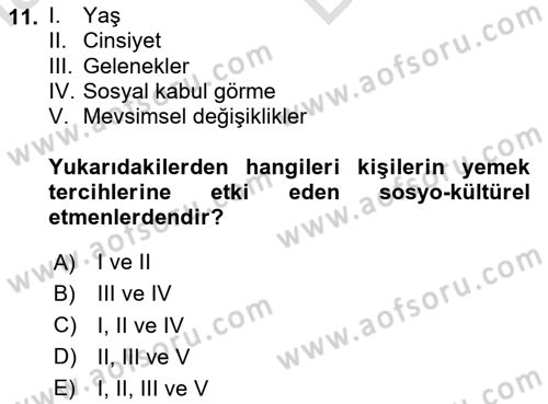 Genel Beslenme Dersi 2025 - 2026 Yılı (Vize) Ara Sınav Soruları 11. Soru