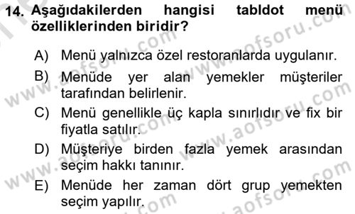 Genel Beslenme Dersi 2025 - 2026 Yılı (Vize) Ara Sınav Soruları 14. Soru