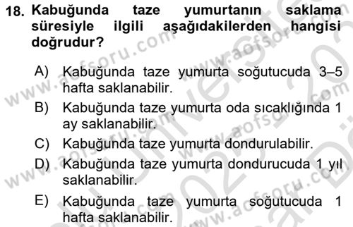 Genel Beslenme Dersi 2025 - 2026 Yılı (Vize) Ara Sınav Soruları 18. Soru
