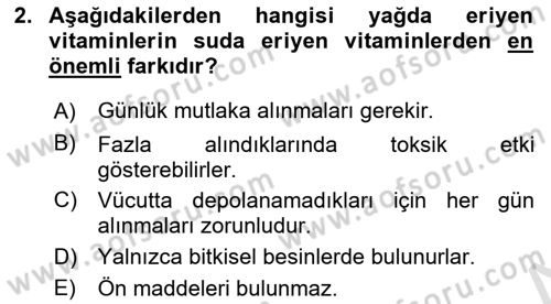 Genel Beslenme Dersi 2025 - 2026 Yılı (Vize) Ara Sınav Soruları 2. Soru