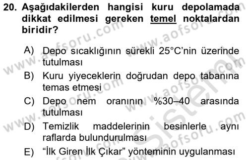 Genel Beslenme Dersi 2025 - 2026 Yılı (Vize) Ara Sınav Soruları 20. Soru