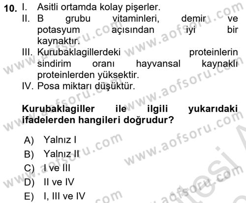 Genel Beslenme Dersi 2025 - 2026 Yılı (Final) Dönem Sonu Sınav Soruları 10. Soru