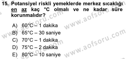 Genel Beslenme Dersi 2025 - 2026 Yılı (Final) Dönem Sonu Sınav Soruları 15. Soru