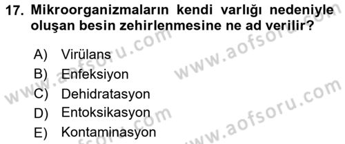 Genel Beslenme Dersi 2025 - 2026 Yılı (Final) Dönem Sonu Sınav Soruları 17. Soru