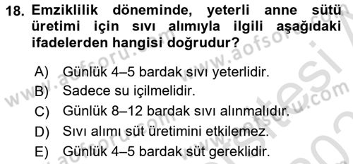 Genel Beslenme Dersi 2025 - 2026 Yılı (Final) Dönem Sonu Sınav Soruları 18. Soru