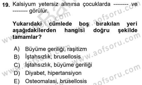 Genel Beslenme Dersi 2025 - 2026 Yılı (Final) Dönem Sonu Sınav Soruları 19. Soru