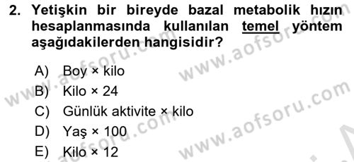 Genel Beslenme Dersi 2025 - 2026 Yılı (Final) Dönem Sonu Sınav Soruları 2. Soru