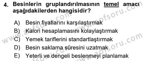 Genel Beslenme Dersi 2025 - 2026 Yılı (Final) Dönem Sonu Sınav Soruları 4. Soru