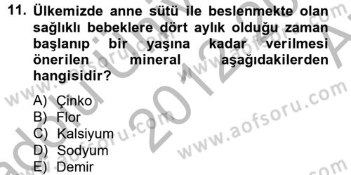 Çocuk ve Ergen Bakımı Dersi 2012 - 2013 Yılı (Vize) Ara Sınav Soruları 11. Soru