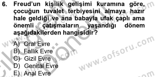 Çocuk ve Ergen Bakımı Dersi 2012 - 2013 Yılı (Vize) Ara Sınav Soruları 6. Soru