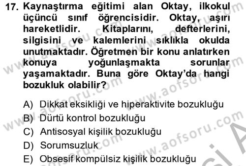 Çocuk ve Ergen Bakımı Dersi 2013 - 2014 Yılı (Vize) Ara Sınav Soruları 17. Soru