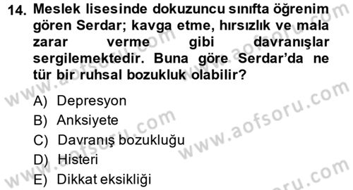 Çocuk ve Ergen Bakımı Dersi 2013 - 2014 Yılı (Final) Dönem Sonu Sınav Soruları 14. Soru