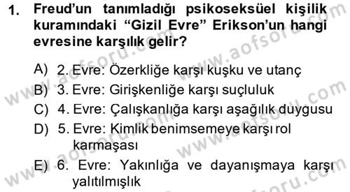 Çocuk ve Ergen Bakımı Dersi 2014 - 2015 Yılı (Vize) Ara Sınavı 1. Soru