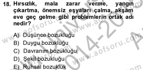 Çocuk ve Ergen Bakımı Dersi 2014 - 2015 Yılı (Vize) Ara Sınavı 18. Soru