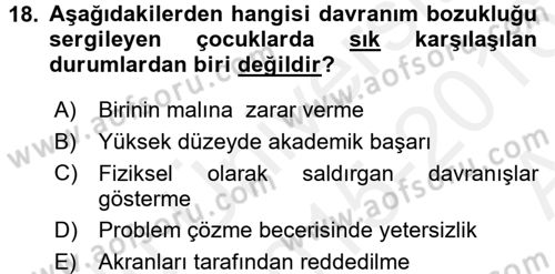 Çocuk ve Ergen Bakımı Dersi 2015 - 2016 Yılı (Vize) Ara Sınav Soruları 18. Soru
