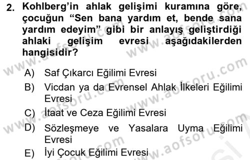 Çocuk ve Ergen Bakımı Dersi 2015 - 2016 Yılı (Vize) Ara Sınav Soruları 2. Soru