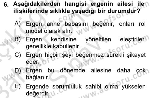 Çocuk ve Ergen Bakımı Dersi 2015 - 2016 Yılı (Final) Dönem Sonu Sınav Soruları 6. Soru