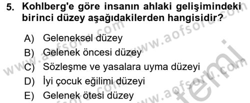 Çocuk ve Ergen Bakımı Dersi 2016 - 2017 Yılı (Vize) Ara Sınavı 5. Soru