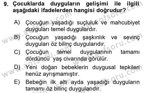 Çocuk ve Ergen Bakımı Dersi 2016 - 2017 Yılı (Vize) Ara Sınavı 9. Soru