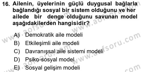 Çocuk ve Ergen Bakımı Dersi 2016 - 2017 Yılı (Final) Dönem Sonu Sınav Soruları 16. Soru