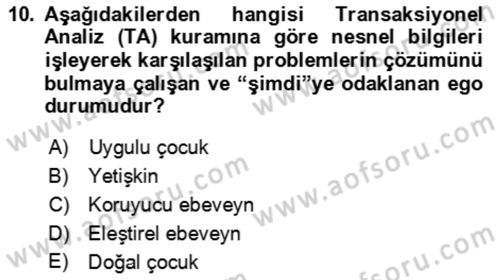 Çocuk ve Ergen Bakımı Dersi 2018 - 2019 Yılı 3 Ders Sınav Soruları 10. Soru