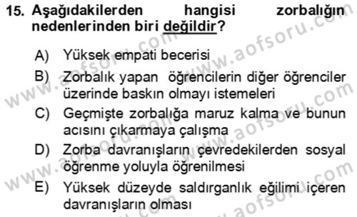 Çocuk ve Ergen Bakımı Dersi 2018 - 2019 Yılı 3 Ders Sınav Soruları 15. Soru