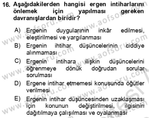 Çocuk ve Ergen Bakımı Dersi 2018 - 2019 Yılı 3 Ders Sınav Soruları 16. Soru