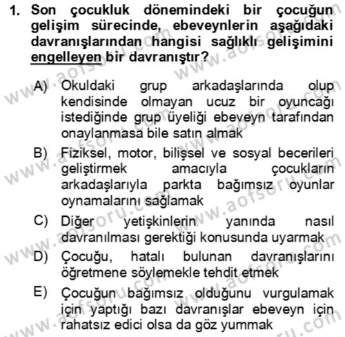 Çocuk ve Ergen Bakımı Dersi 2018 - 2019 Yılı (Vize) Ara Sınav Soruları 1. Soru