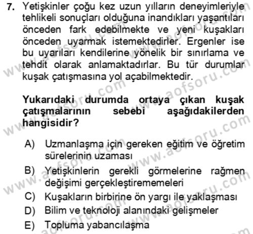 Çocuk ve Ergen Bakımı Dersi 2018 - 2019 Yılı (Vize) Ara Sınav Soruları 7. Soru
