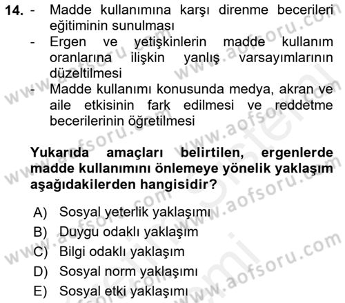 Çocuk ve Ergen Bakımı Dersi 2018 - 2019 Yılı (Final) Dönem Sonu Sınav Soruları 14. Soru
