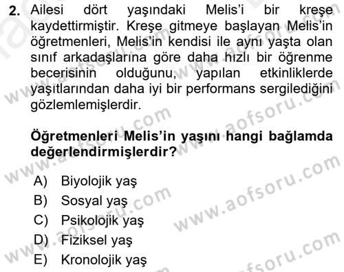 Çocuk ve Ergen Bakımı Dersi 2018 - 2019 Yılı (Final) Dönem Sonu Sınav Soruları 2. Soru