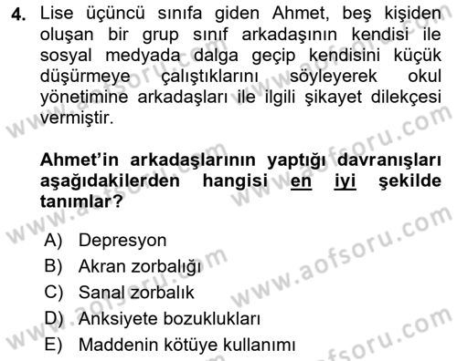 Çocuk ve Ergen Bakımı Dersi 2018 - 2019 Yılı (Final) Dönem Sonu Sınav Soruları 4. Soru