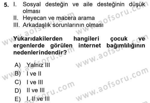 Çocuk ve Ergen Bakımı Dersi 2018 - 2019 Yılı (Final) Dönem Sonu Sınav Soruları 5. Soru