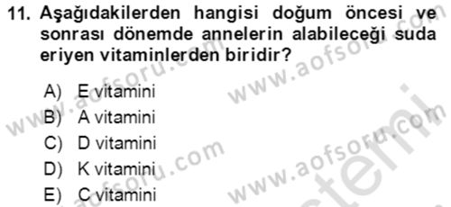 Çocuk ve Ergen Bakımı Dersi 2020 - 2021 Yılı Yaz Okulu Sınav Soruları 11. Soru
