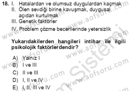 Çocuk ve Ergen Bakımı Dersi 2020 - 2021 Yılı Yaz Okulu Sınav Soruları 18. Soru
