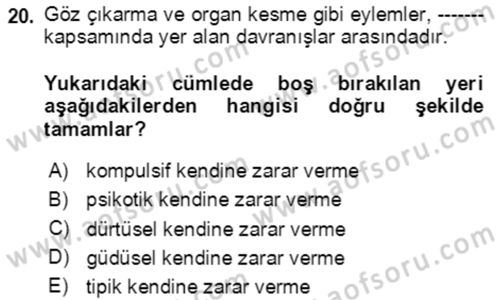 Çocuk ve Ergen Bakımı Dersi 2020 - 2021 Yılı Yaz Okulu Sınav Soruları 20. Soru