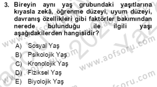 Çocuk ve Ergen Bakımı Dersi 2020 - 2021 Yılı Yaz Okulu Sınav Soruları 3. Soru
