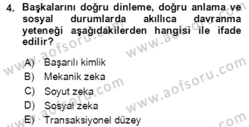 Çocuk ve Ergen Bakımı Dersi 2020 - 2021 Yılı Yaz Okulu Sınav Soruları 4. Soru