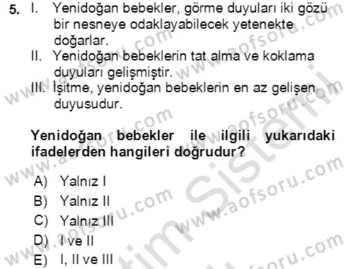 Çocuk ve Ergen Bakımı Dersi 2020 - 2021 Yılı Yaz Okulu Sınav Soruları 5. Soru