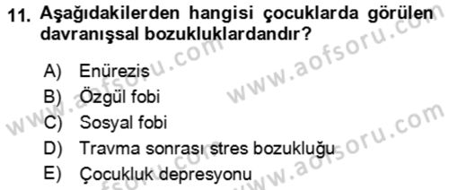 Çocuk ve Ergen Bakımı Dersi 2021 - 2022 Yılı (Vize) Ara Sınav Soruları 11. Soru