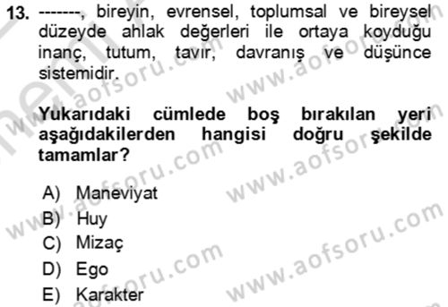 Çocuk ve Ergen Bakımı Dersi 2021 - 2022 Yılı (Vize) Ara Sınav Soruları 13. Soru