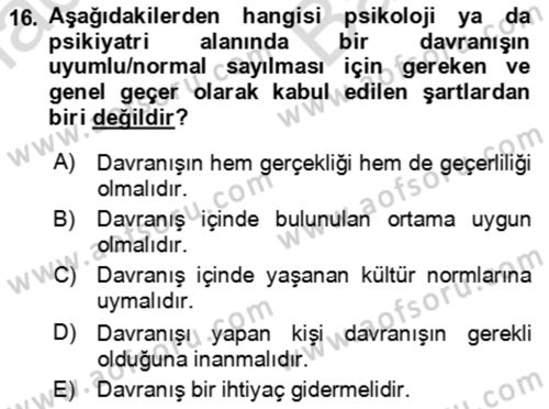 Çocuk ve Ergen Bakımı Dersi 2021 - 2022 Yılı (Vize) Ara Sınav Soruları 16. Soru