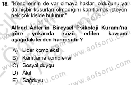 Çocuk ve Ergen Bakımı Dersi 2021 - 2022 Yılı (Vize) Ara Sınav Soruları 18. Soru