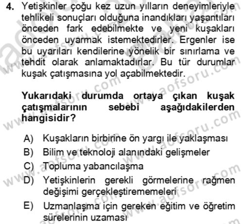 Çocuk ve Ergen Bakımı Dersi 2021 - 2022 Yılı (Vize) Ara Sınav Soruları 4. Soru